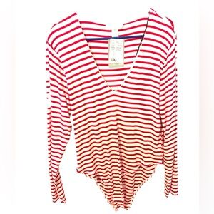 H&M NWT long sleeve red and white bodysuit soft XL